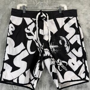 Star Wars Mens Board Shorts Black White Death Star Empire Boba Fett Size 36